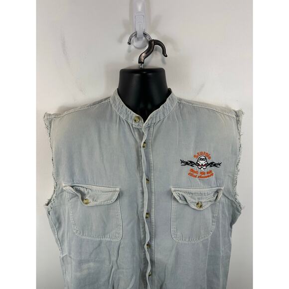Sturgis 2002 Denim Cutoff Denim Vest Light Wash Y2K Moto Biker Size Large - Picture 10 of 13